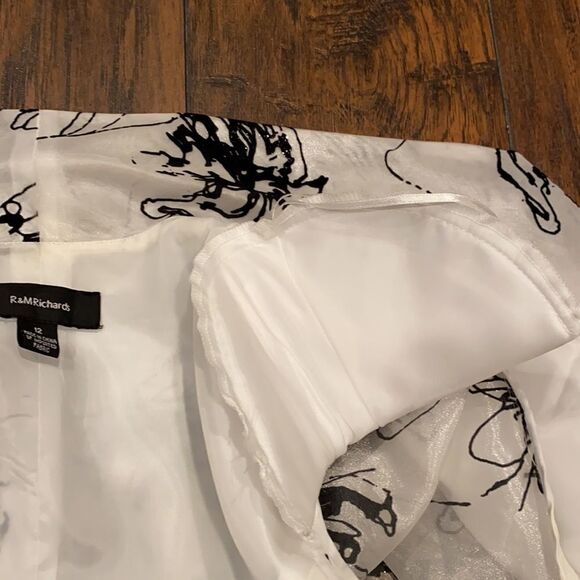 R&M Richards floating flowers size 12 blazer 3/4 see through sleeves silky feel - Picture 13 of 16